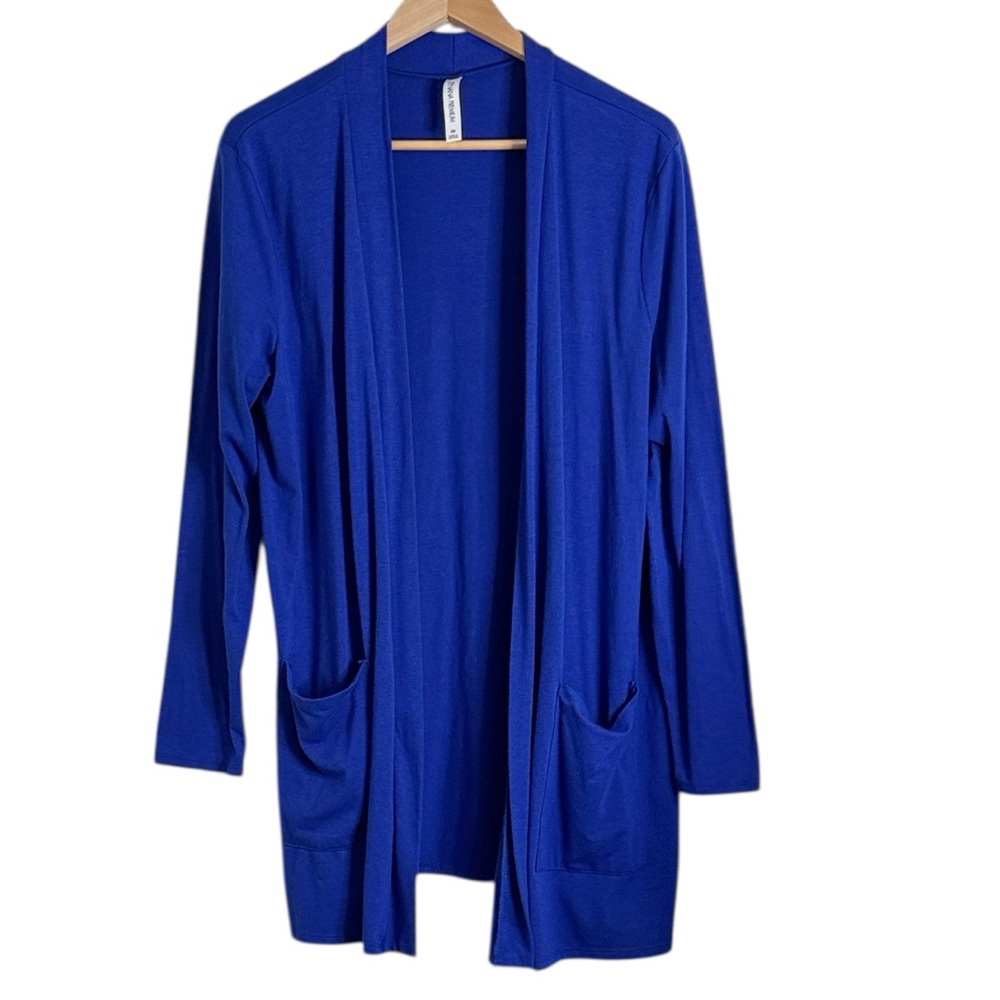 Zenana Premium 3/4 Sleeve Longline Light Pocket Open Cardigan Royal Blue size 3X